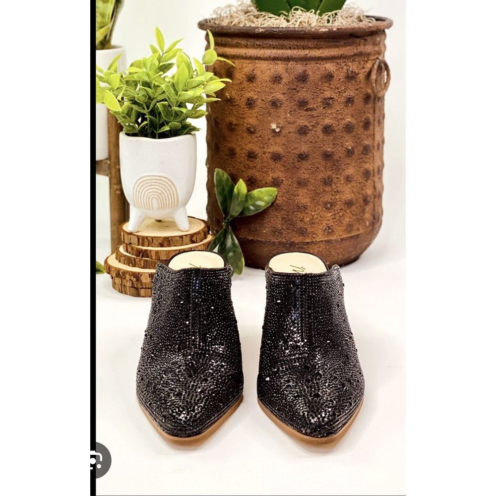 Matisse Women's Gatsby Mule Black Sparkly Blingy Rhinestone Western Slides Sz 8